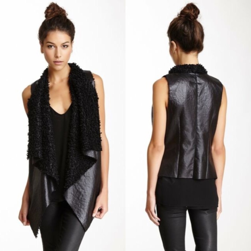 Dolce Cabo Black Vegan Leather/Shearling Open Vest